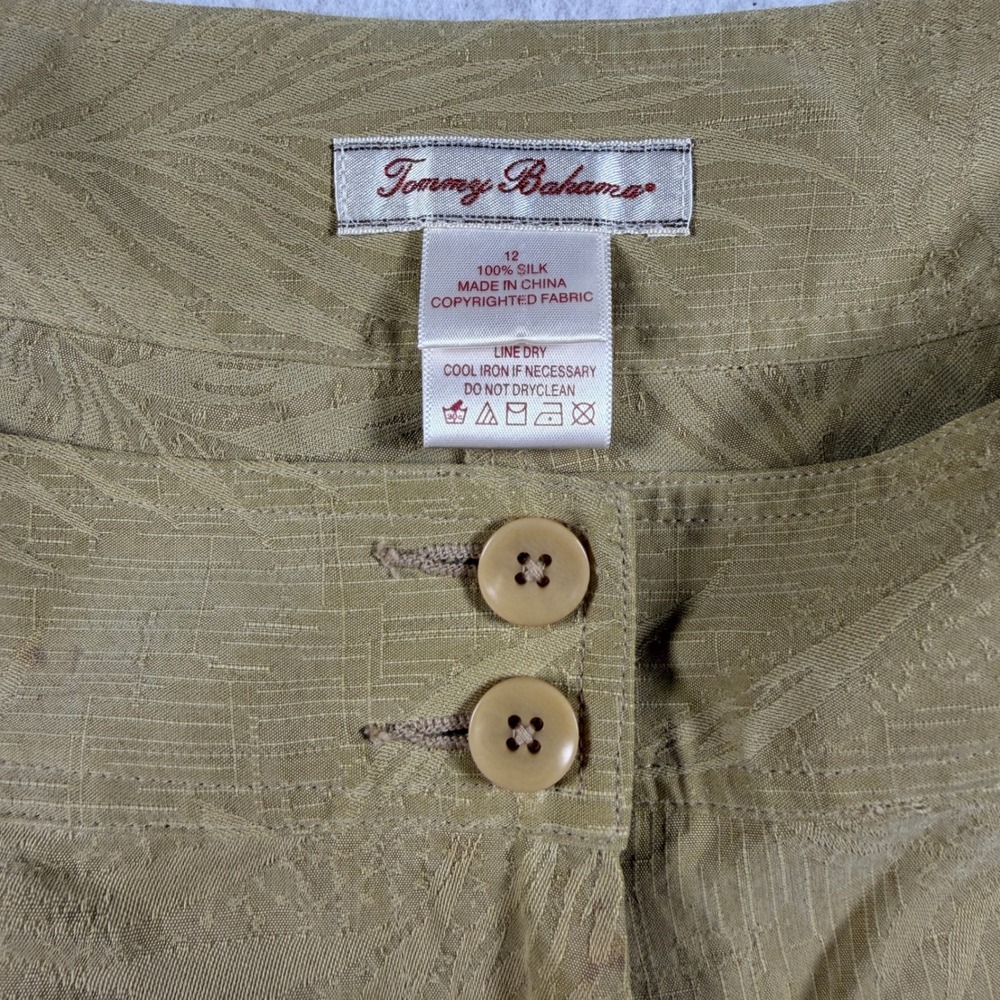 Tommy Bahama Womens Silk 2 Piece Pant Set Tropical Jacquard Tan Size L 12/14 - Picture 11 of 12